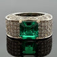 Lab Created Emerald and Diamond Ring 14K White Gold Wide Pavé Mounting 1.50CTW, main view