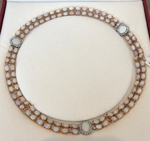 14K Rose & White Gold Opal Diamond Necklace 37.50CTW 55.98g NWT