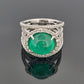 18K White Gold Oval Cabochon Emerald Ring 4.63ct Diamond Split Pave Shank 0.85ct by Devine & Co — back view