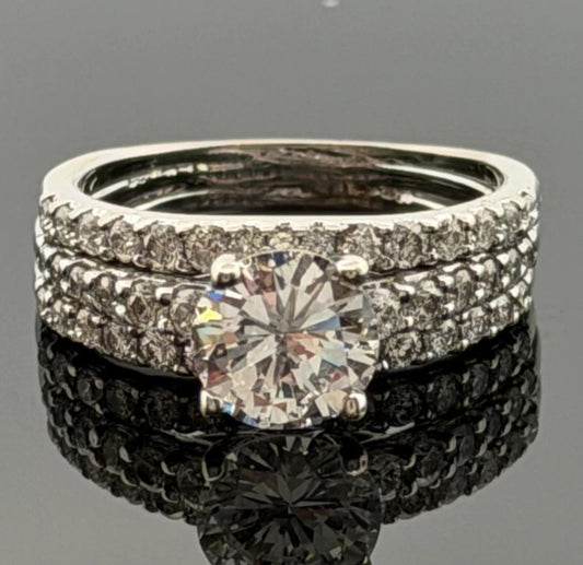14K White Gold 1.30ct I2, H Round Brilliant Diamond Pave Engagement Ring Size 6.75