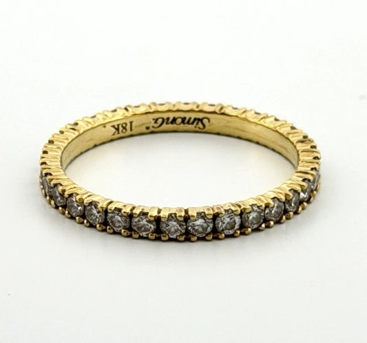 Consignment - Simon G 18K Yellow Gold Eternity .89CTW Round Natural Diamonds Band Ring Sz 7.25 - 18k gold, yellow gold, di...