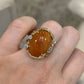 14K Yellow Gold Freeform Large Natural Orange Jadeite Cabochon & Diamond Ring by Devine & Co — setting detail