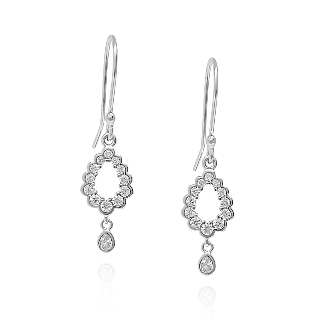 Scallop Droplette Cubic Zirconia Dangle Earrings Sterling Silver - Devine & Co.