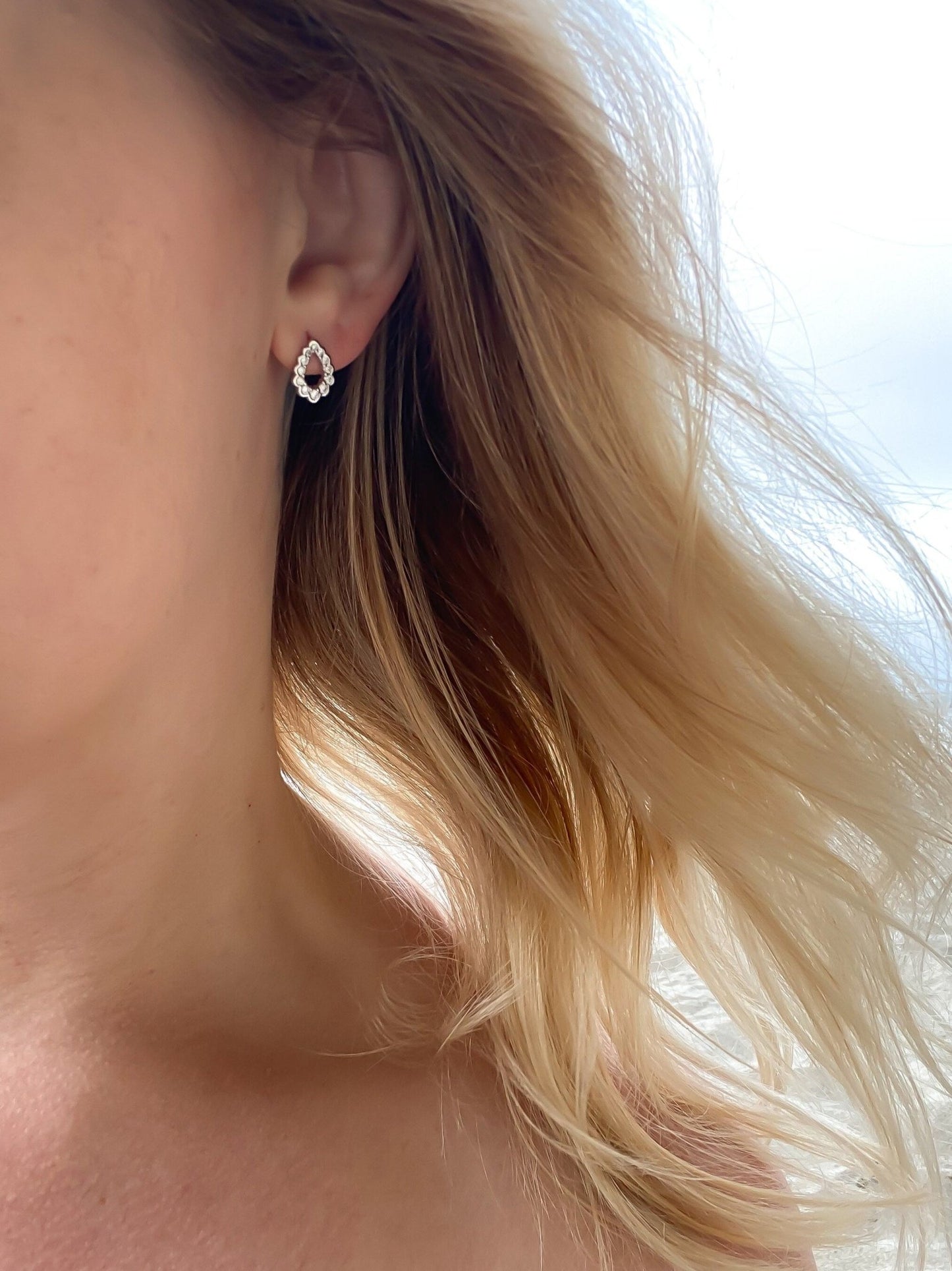 Scallop Droplette Cubic Zirconia Stud Earrings Sterling Silver - Devine & Co.