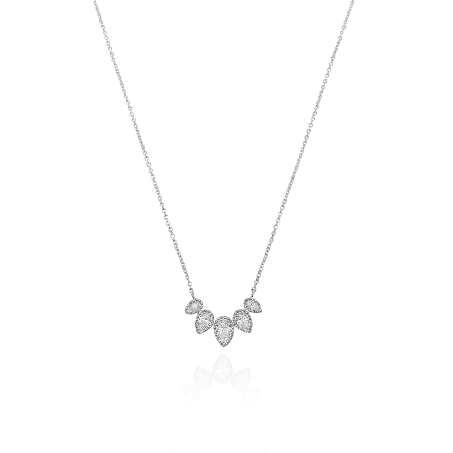 Scallop Droplette Necklace in Sterling Silver & Cubic Zirconia - Devine & Co.