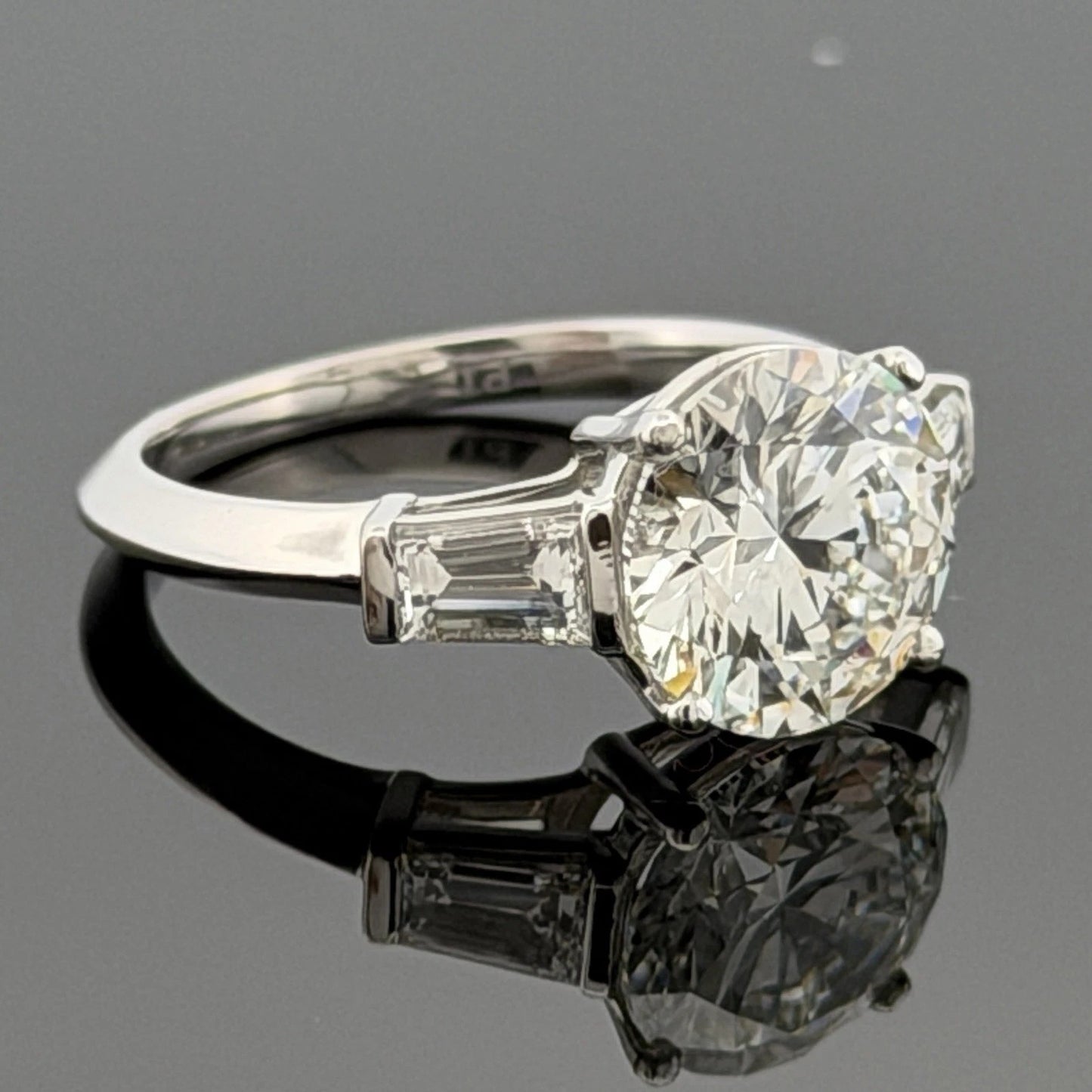 Consignment - Platinum 3.01ct Round Brilliant Natural Diamond GIA Baguettes Three-Stone Ring - platinum, diamond, ring - (...