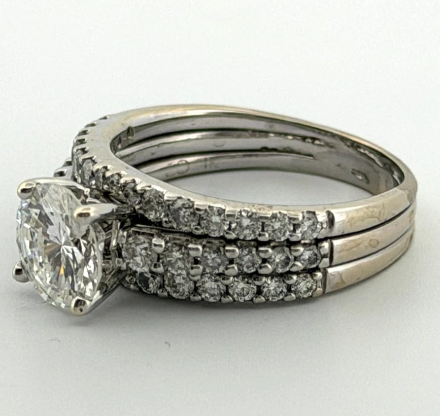 14K White Gold 1.30ct I2, H Round Brilliant Diamond Pave Engagement Ring Size 6.75