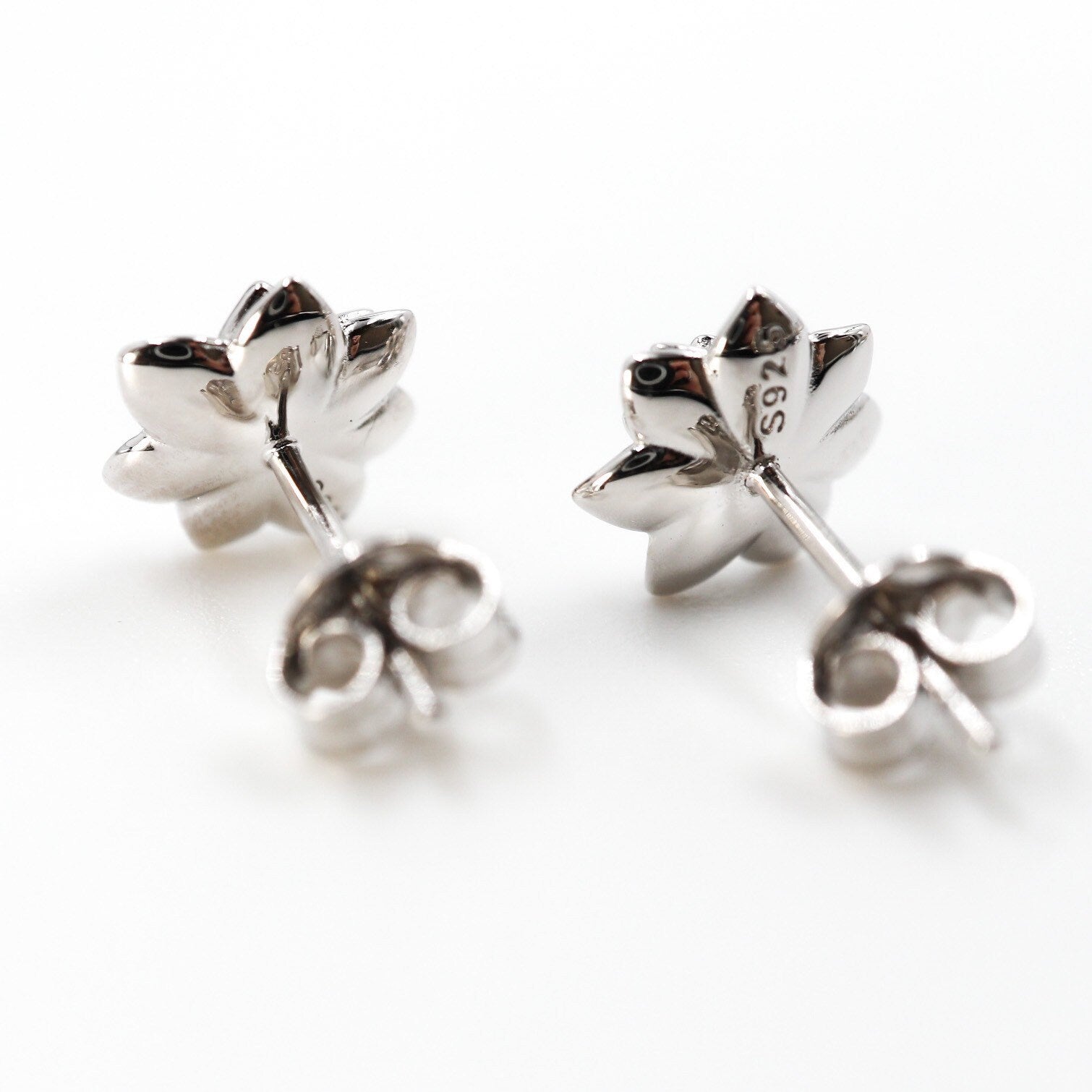 Succulent Post Stud Earrings 9mm Rhodium Plated Sterling Silver - Devine & Co.