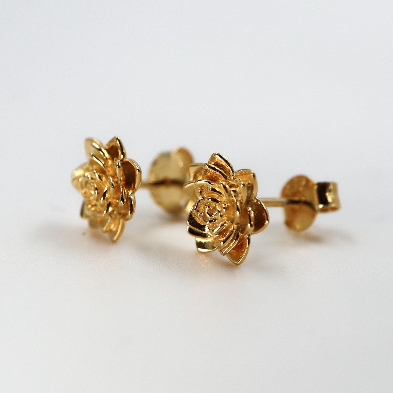 Succulent Post Stud Earrings 9mm Yellow Plated Sterling Silver - Devine & Co.