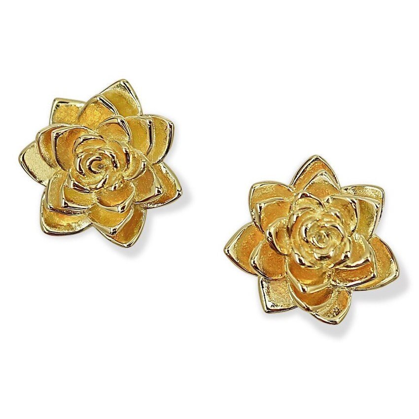 Succulent Post Stud Earrings 9mm Yellow Plated Sterling Silver - Devine & Co.