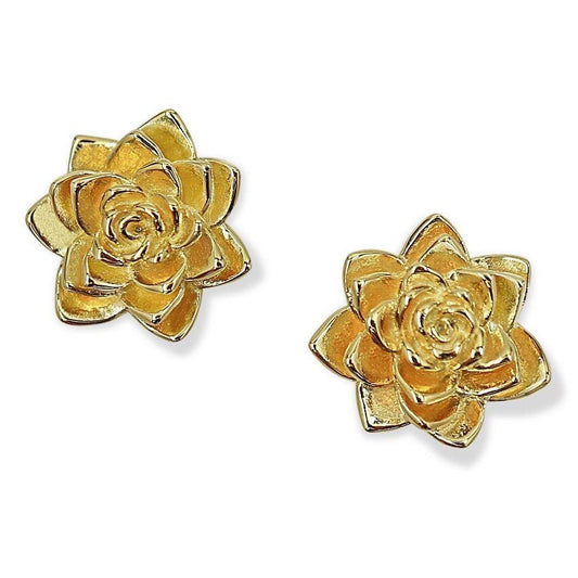 Succulent Post Stud Earrings 9mm Yellow Plated Sterling Silver - Devine & Co.
