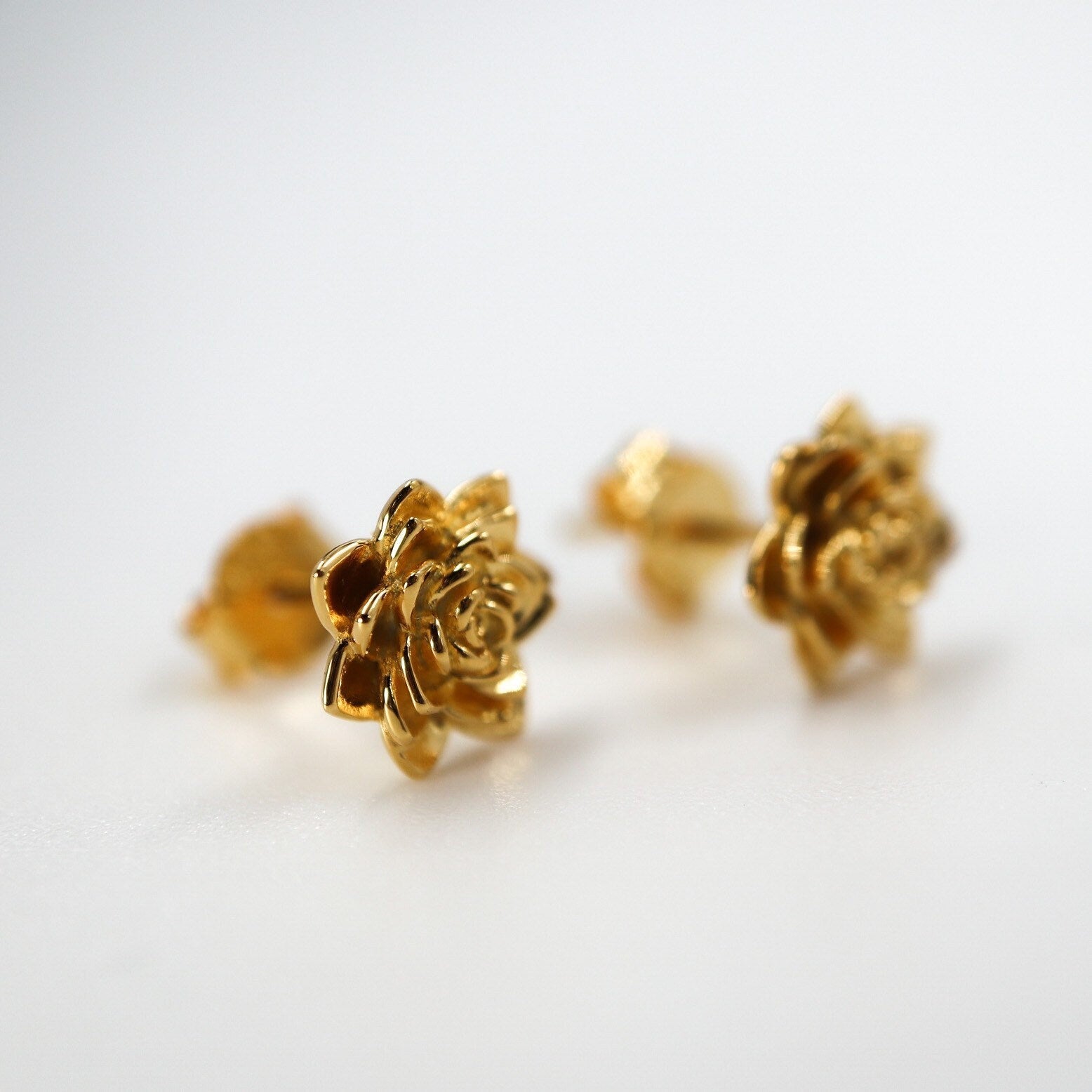 Succulent Post Stud Earrings 9mm Yellow Plated Sterling Silver - Devine & Co.