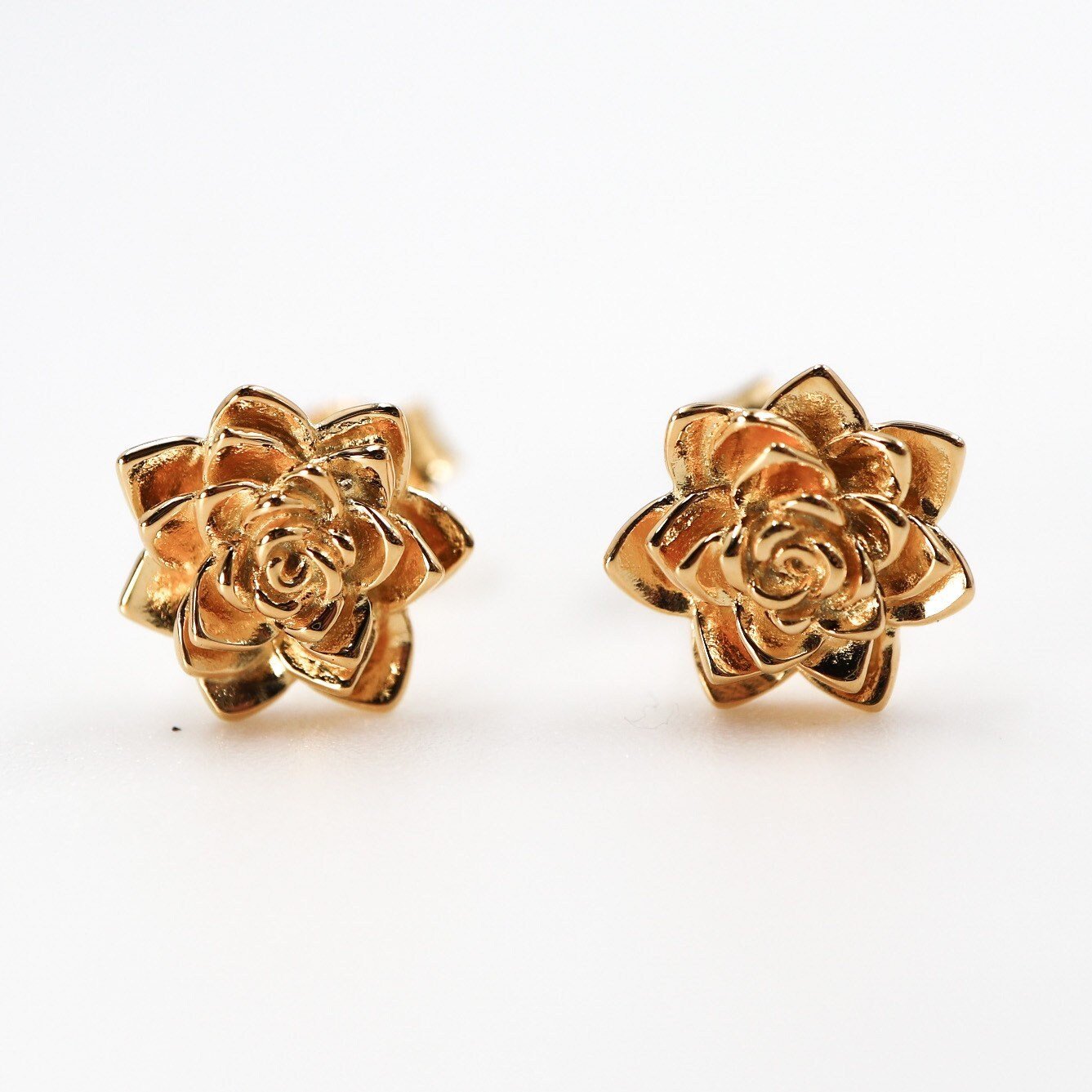 Succulent Post Stud Earrings 9mm Yellow Plated Sterling Silver - Devine & Co.
