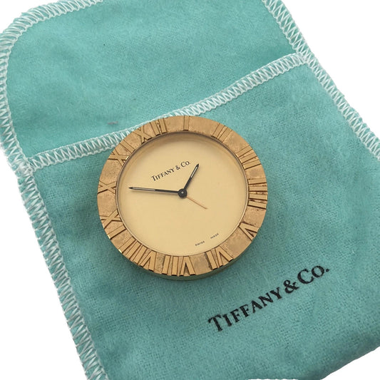 Tiffany & Co. Atlas Travel Alarm Gold Tone Quartz Battery Powered w/ Pouch & Box - Devine & Co.