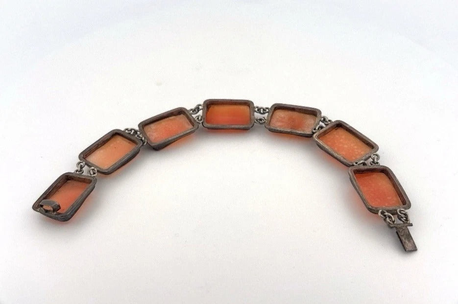 Antique Carved Shell Cameo Panel 800 Silver Italy 7.5" 21.61g Bracelet