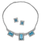 Custom 14K White Gold Natural Aquamarine & Diamond 46CTW Necklace Earring Suite - Devine & Co.