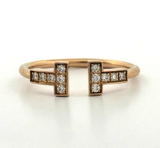 Consignment - Tiffany & Co. 18K Rose Gold 0.13 CTW T Diamond Wire Ring Size 7 - 18k gold, rose gold, diamond, ring - Devin...