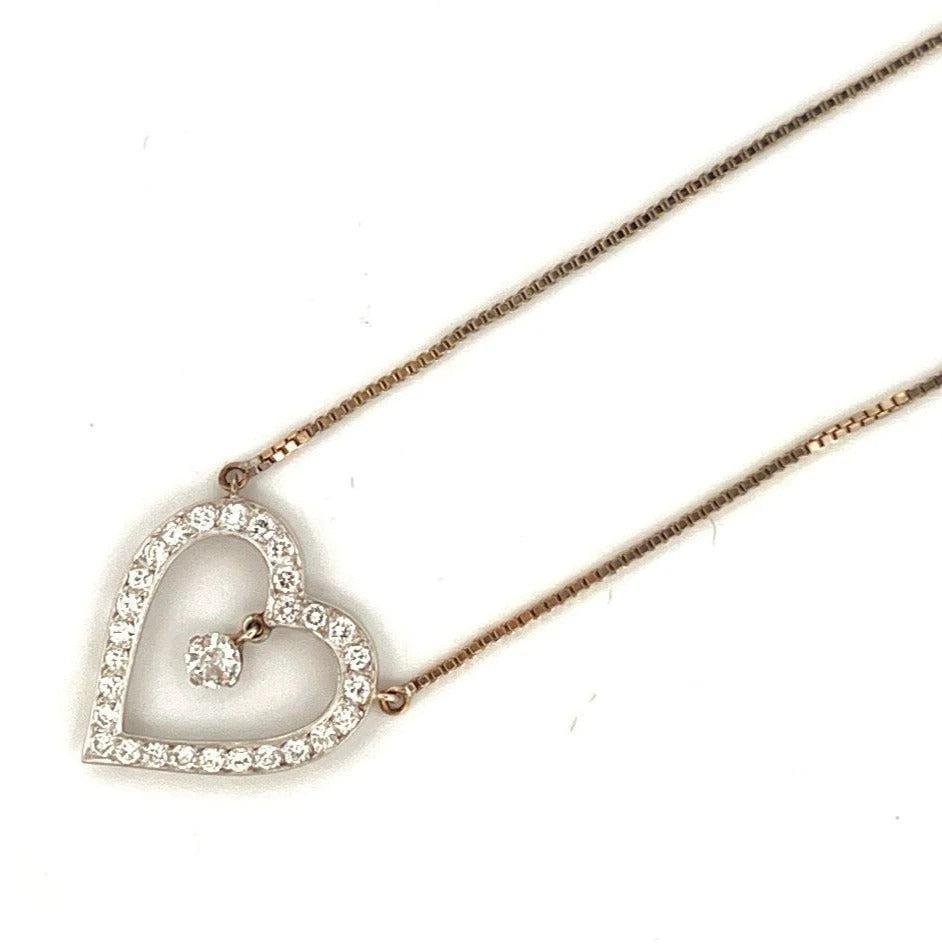 Vintage 1.05CTW Old European Cut Natural Diamond Pave Open Heart Dangle Necklace - Devine & Co.
