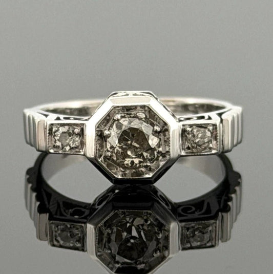 Vintage 14K White Gold Old European Cut Diamond Ring 0.60 CTW Size 6.25 Estate - Devine & Co.