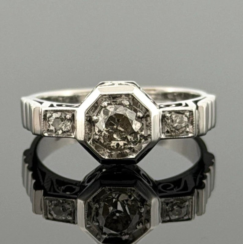 Vintage 14K White Gold Old European Cut Diamond Ring 0.60 CTW Size 6.25 Estate - Devine & Co.