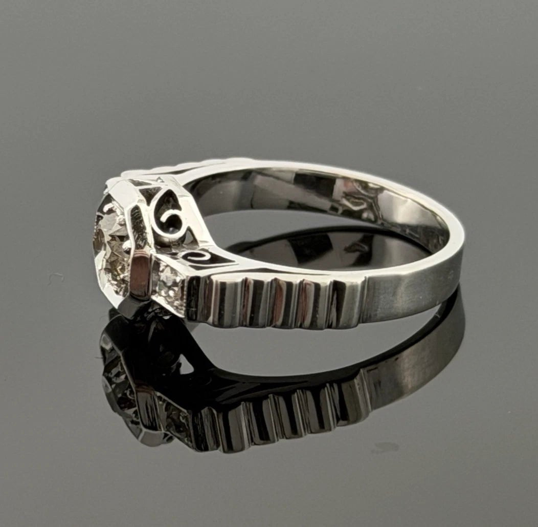 Vintage 14K White Gold Old European Cut Diamond Ring 0.60 CTW Size 6.25 Estate - Devine & Co.