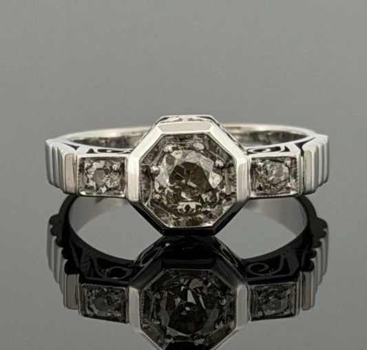 Vintage 14K White Gold Old European Cut Diamond Ring 0.60 CTW Size 6.25 Estate - Devine & Co.