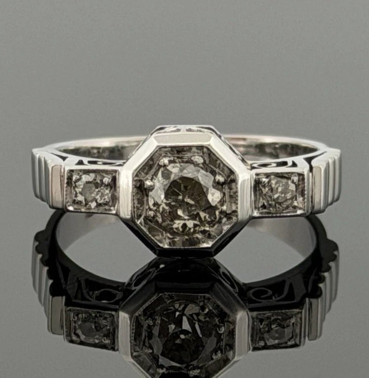 Vintage 14K White Gold Old European Cut Diamond Ring 0.60 CTW Size 6.25 Estate - Devine & Co.