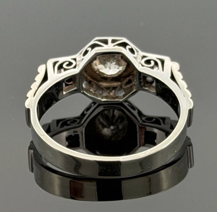 Vintage 14K White Gold Old European Cut Diamond Ring 0.60 CTW Size 6.25 Estate - Devine & Co.