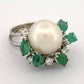 Vintage 14K White Gold South Sea Pearl, Emerald & Diamond Cocktail Ring - Devine & Co.