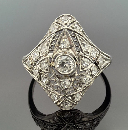 Vintage Platinum Diamond Ring 0.65CTW Old European Cut Filigree Size 6 - Devine & Co.