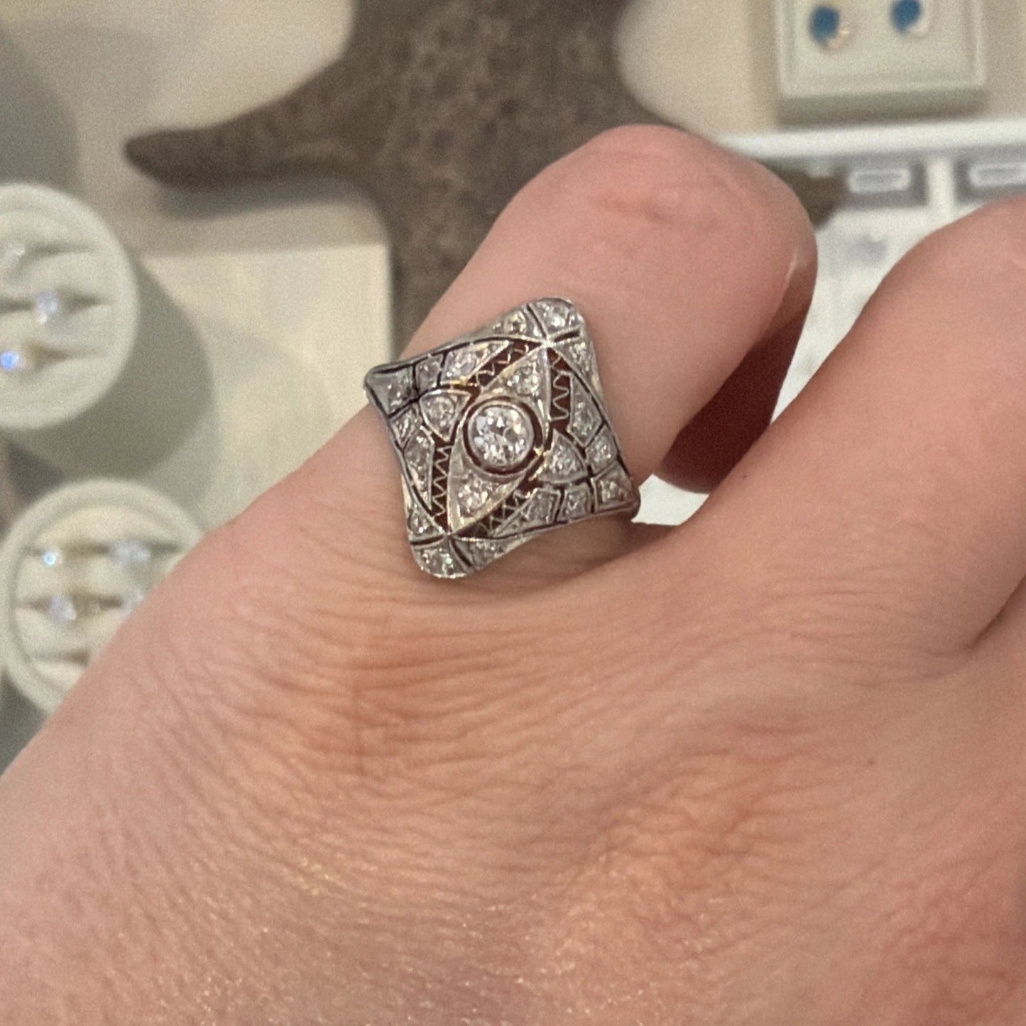 Vintage Platinum Diamond Ring 0.65CTW Old European Cut Filigree Size 6 - Devine & Co.