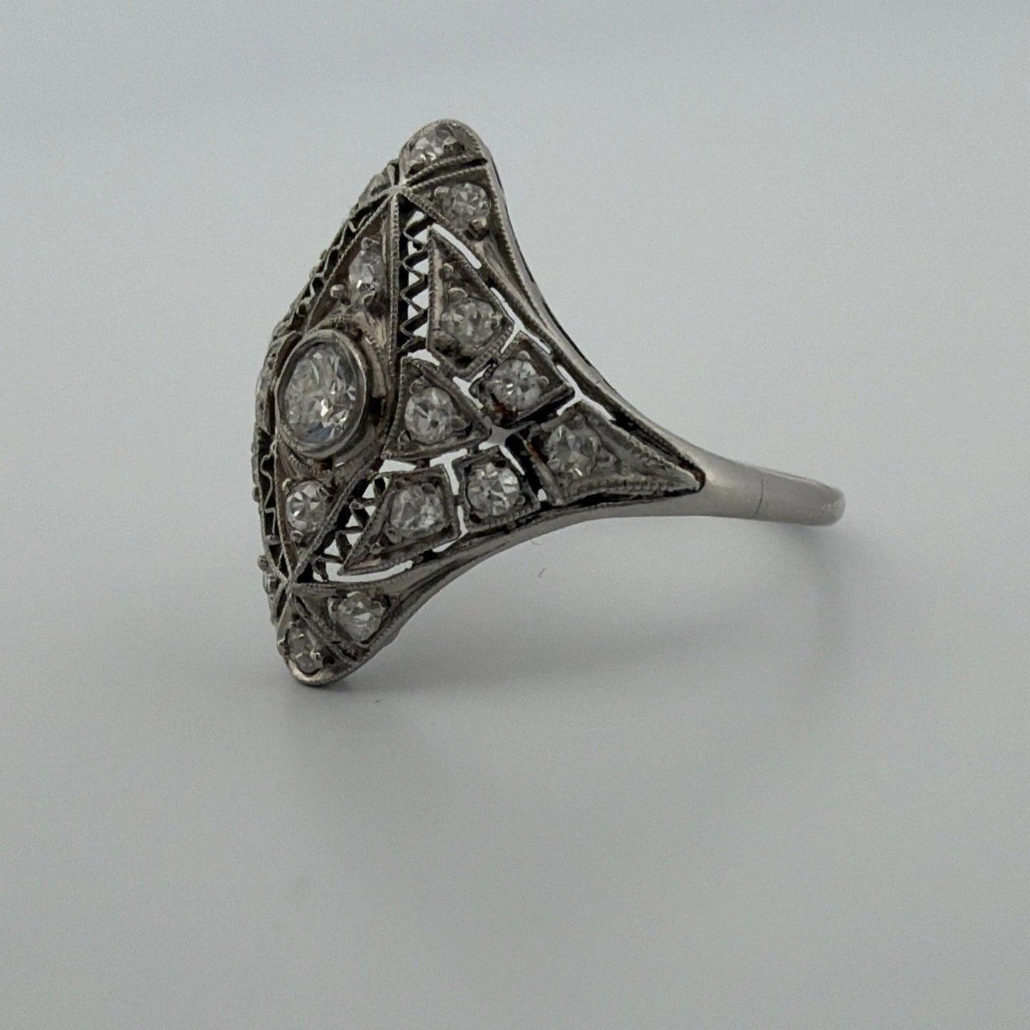 Vintage Platinum Diamond Ring 0.65CTW Old European Cut Filigree Size 6 - Devine & Co.