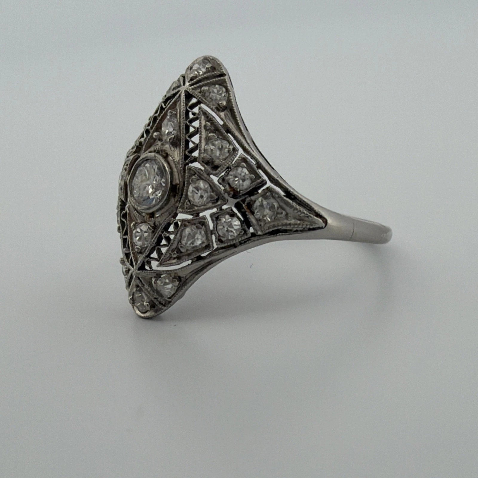 Vintage Platinum Diamond Ring 0.65CTW Old European Cut Filigree Size 6 - Devine & Co.