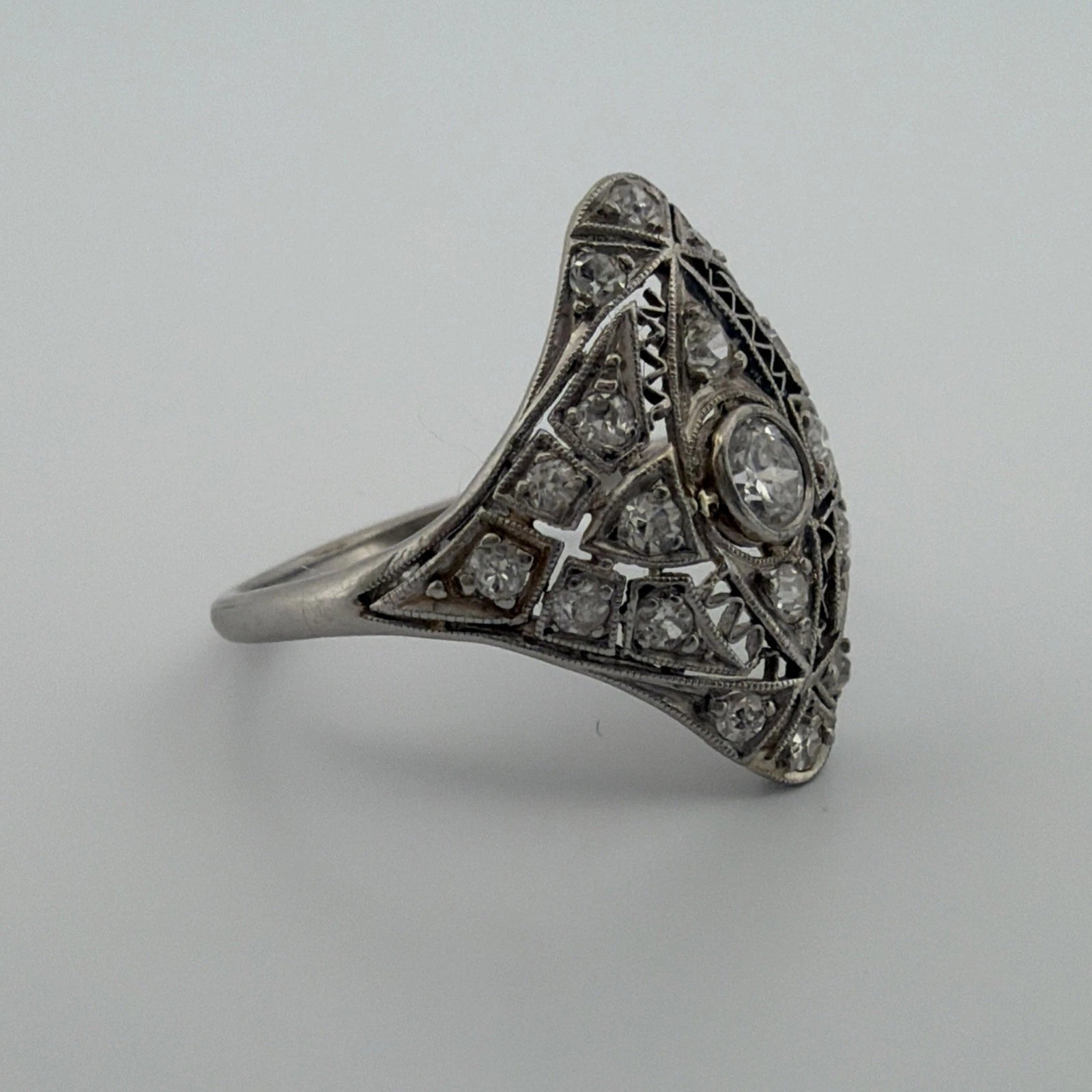 Vintage Platinum Diamond Ring 0.65CTW Old European Cut Filigree Size 6 - Devine & Co.