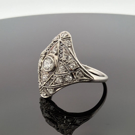 Vintage Platinum Diamond Ring 0.65CTW Old European Cut Filigree Size 6 - Devine & Co.