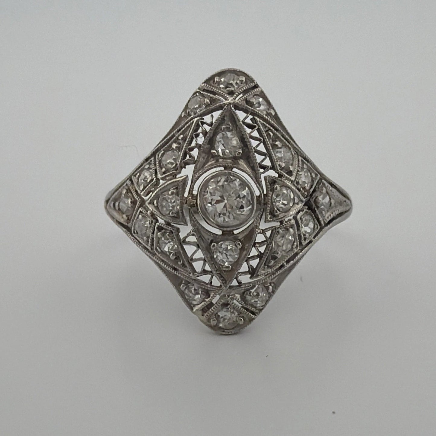 Vintage Platinum Diamond Ring 0.65CTW Old European Cut Filigree Size 6 - Devine & Co.