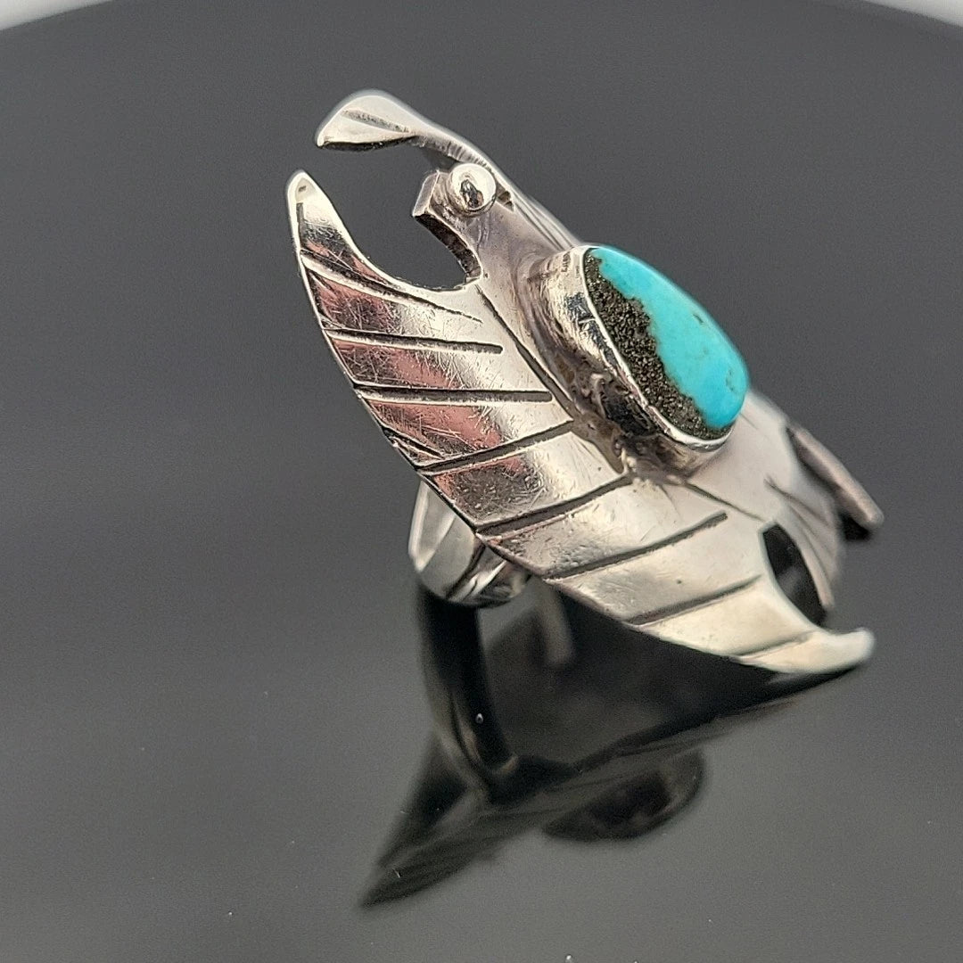Vintage Sterling Silver Eagle Ring with Turquoise Size 7 - Devine & Co.