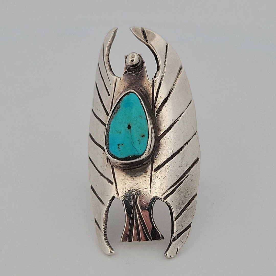 Vintage Sterling Silver Eagle Ring with Turquoise Size 7 - Devine & Co.