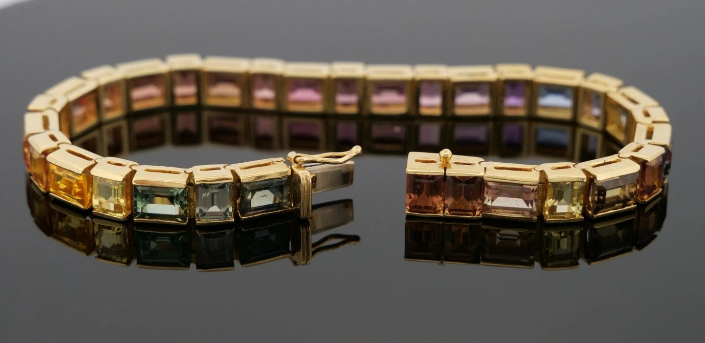 Custom Handmade Natural Rainbow Sapphire 18K Yellow Gold GIA No Heat Bracelet