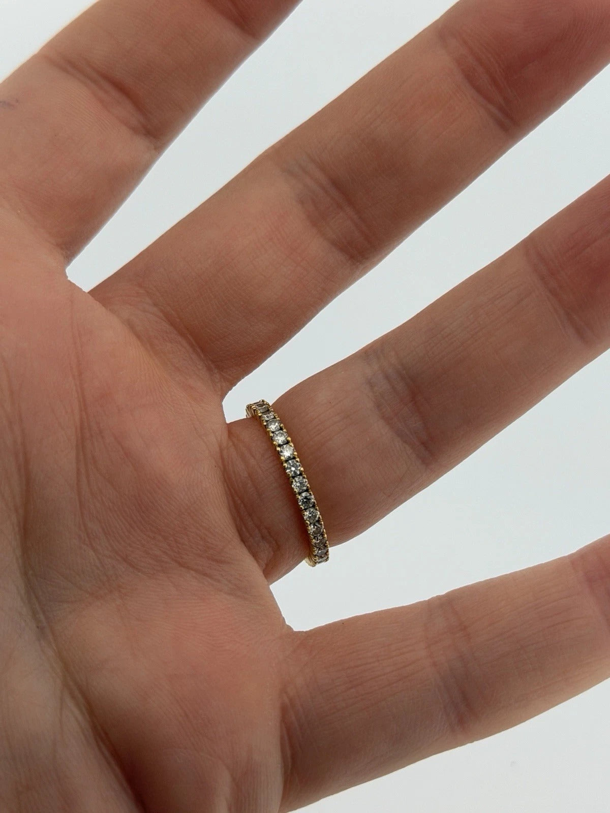 Consignment - Simon G 18K Yellow Gold Eternity .89CTW Round Natural Diamonds Band Ring Sz 7.25 - 18k gold, yellow gold, di...