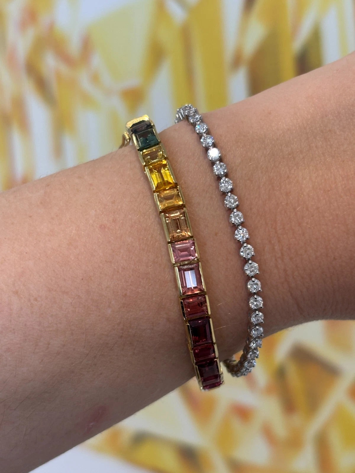 Custom Handmade Natural Rainbow Sapphire 18K Yellow Gold GIA No Heat Bracelet