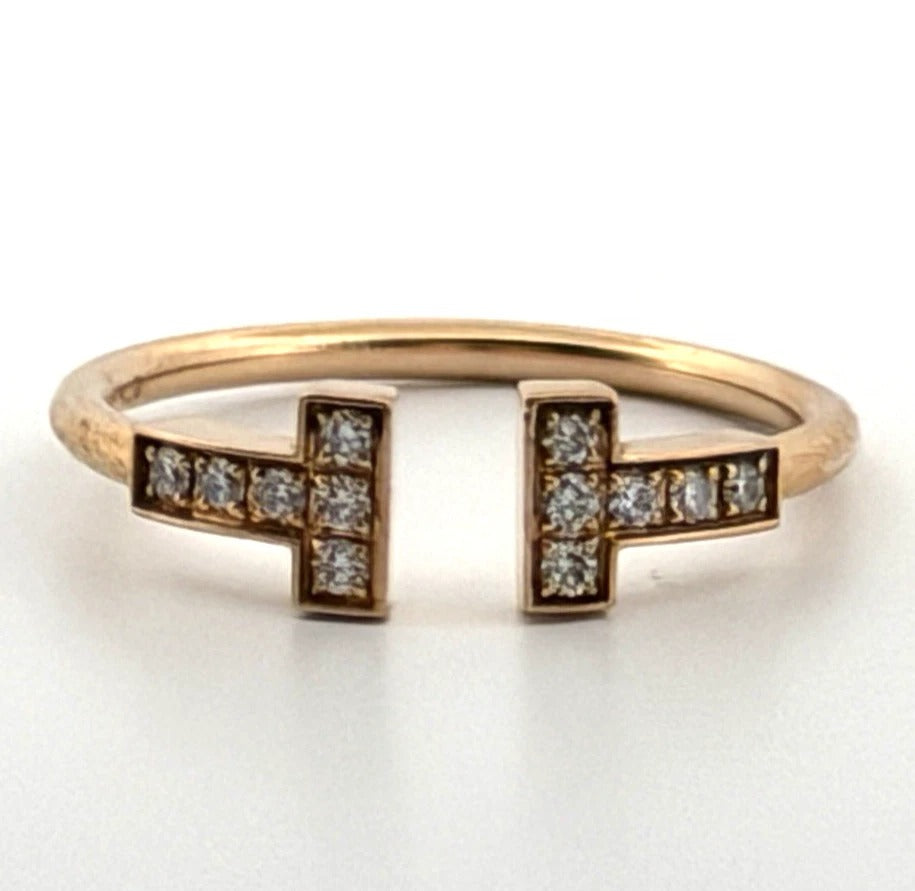 Consignment - Tiffany & Co. 18K Rose Gold 0.13 CTW T Diamond Wire Ring Size 7 - 18k gold, rose gold, diamond, ring - (imag...