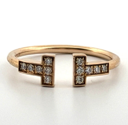 Consignment - Tiffany & Co. 18K Rose Gold 0.13 CTW T Diamond Wire Ring Size 7 - 18k gold, rose gold, diamond, ring - (imag...